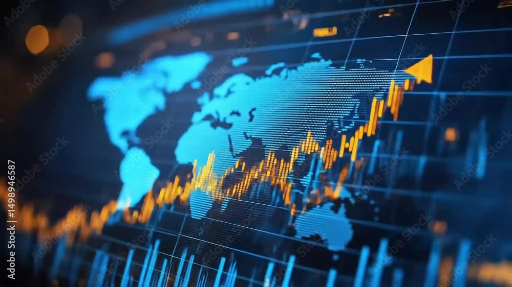 Globe with business market chart goes up