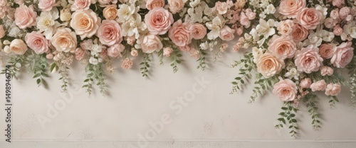 Pastel vintage floral artificial flower wall backdrop with lace , delicate, celebration, home decor