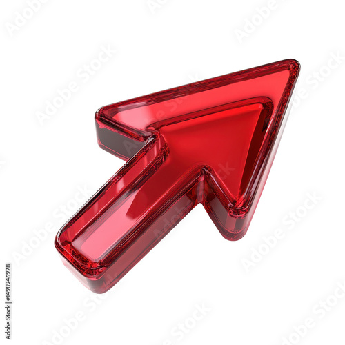 a red glass down arrow, A downward-facing arrow made of red glass, isolated on transparent background