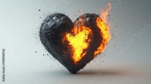Abstract heart burning with intense flames, a symbol of emotional turmoil