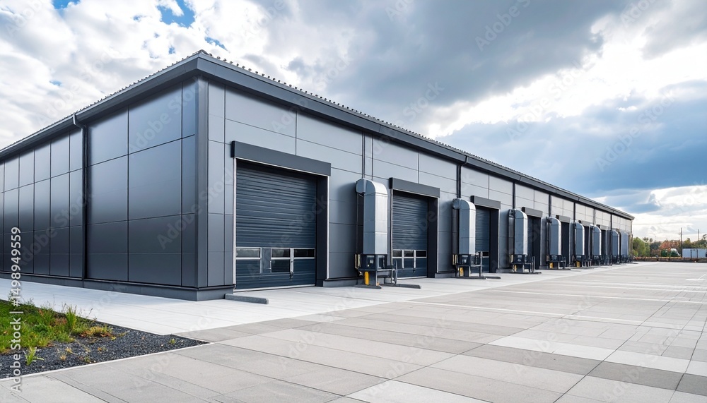 Fototapeta premium A modern manufacturing plant with metal exterior and large exhaust vents