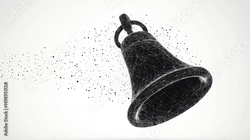 Abstract bell disintegrating, white background, notification alert, website design