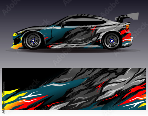 Car wrap design vector. Graphic abstract stripe racing background designs for vehicle, rally, race, adventure and car racing livery
