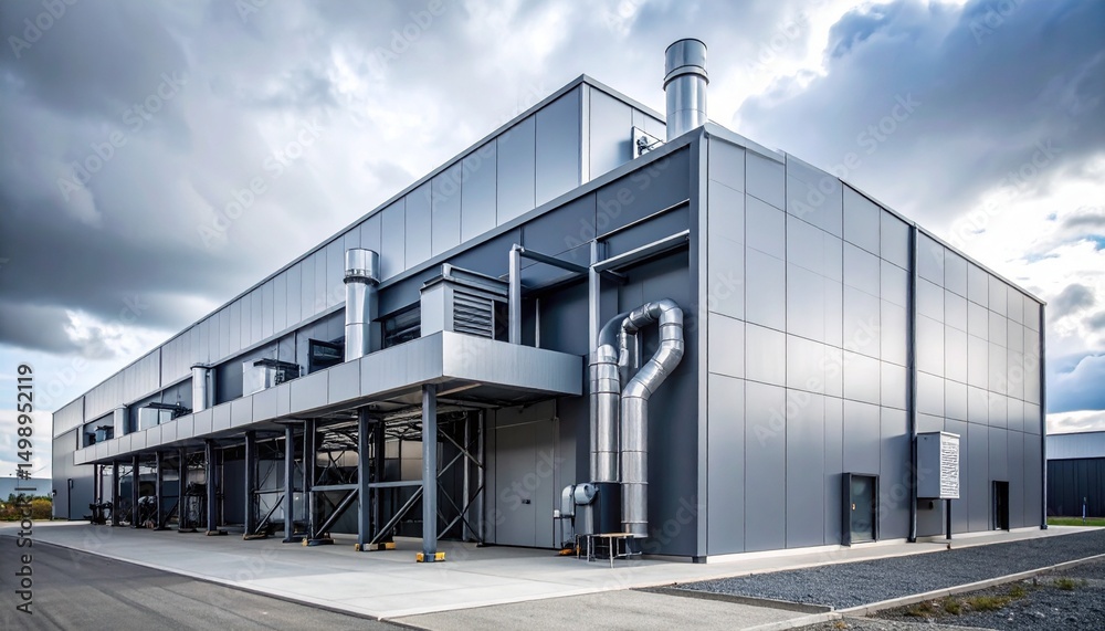 Fototapeta premium A modern manufacturing plant with metal exterior and large exhaust vents