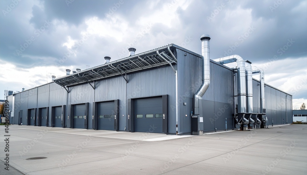 Fototapeta premium A modern manufacturing plant with metal exterior and large exhaust vents