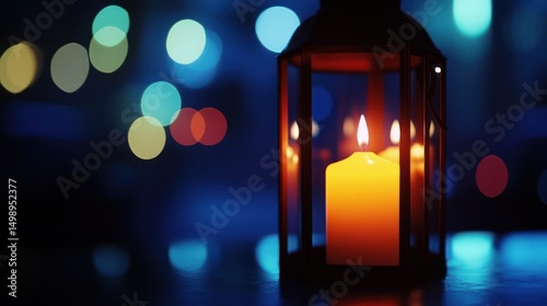 Night city bokeh; candle lantern glows