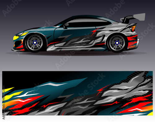 Car wrap design vector. Graphic abstract stripe racing background designs for vehicle, rally, race, adventure and car racing livery