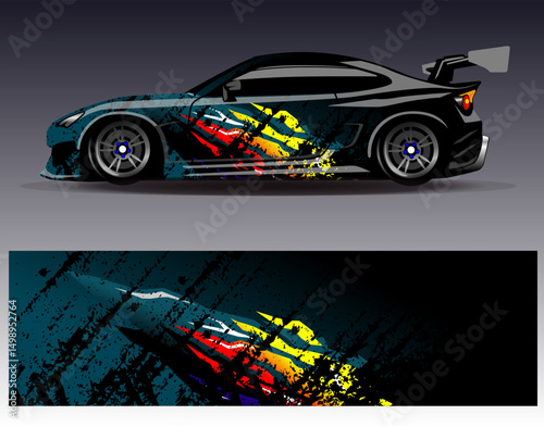 Car wrap design vector. Graphic abstract stripe racing background designs for vehicle, rally, race, adventure and car racing livery
