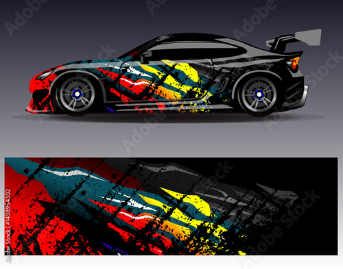Car wrap design vector. Graphic abstract stripe racing background designs for vehicle, rally, race, adventure and car racing livery