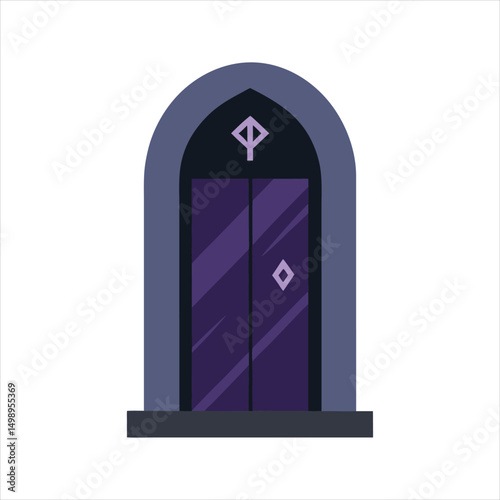 A mystical door with runes on a white background