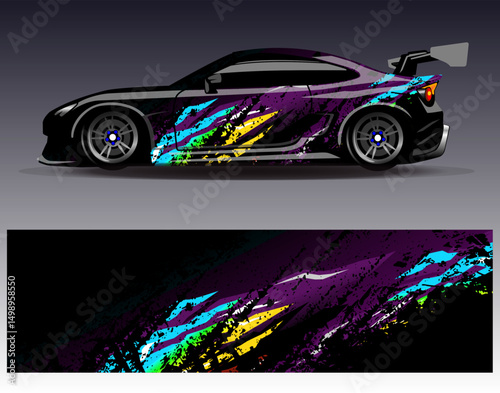 Car wrap design vector. Graphic abstract stripe racing background designs for vehicle, rally, race, adventure and car racing livery