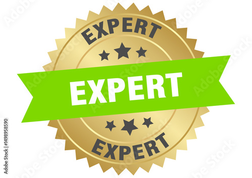 expert. expert round green and gold label isolated on transparent background