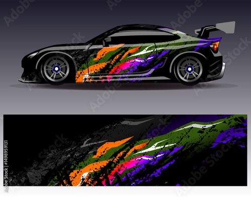 Car wrap design vector. Graphic abstract stripe racing background designs for vehicle, rally, race, adventure and car racing livery