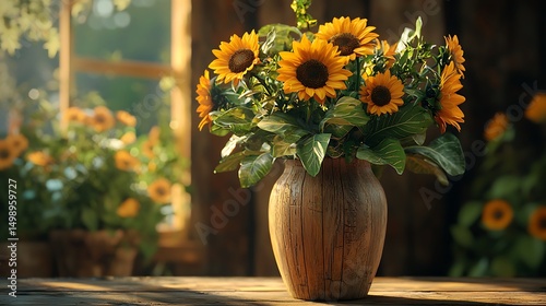 Wallpaper Mural Rustic elegance with bright sunflower bouquet high resolution picture Torontodigital.ca