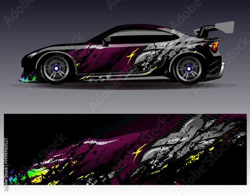 Car wrap design vector. Graphic abstract stripe racing background designs for vehicle, rally, race, adventure and car racing livery