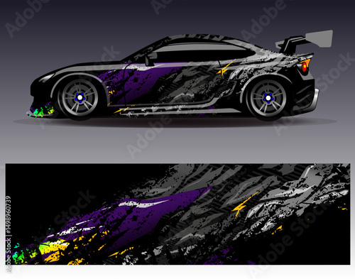 Car wrap design vector. Graphic abstract stripe racing background designs for vehicle, rally, race, adventure and car racing livery