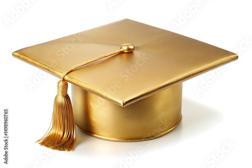 Gold cap and tassel with a gold graduation cap on a white background