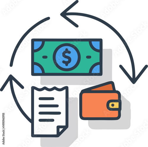 Flat Vector Illustration of Finance Refund Process with Money, Wallet, and Receipt – Payment Reversal Concept Icon