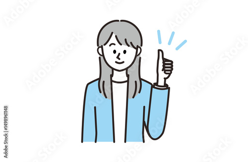 笑顔で親指を立てているスーツの女性