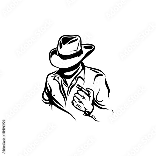 Stylized shadowy figure with hat adjusting cuff
