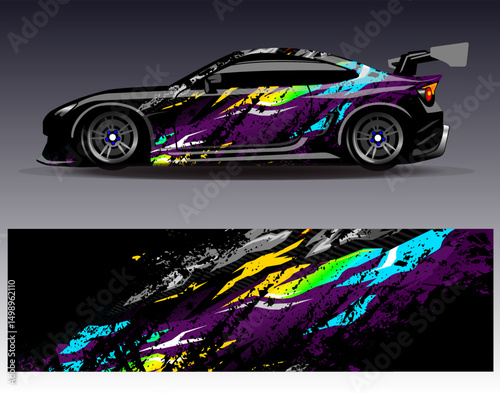 Car wrap design vector. Graphic abstract stripe racing background designs for vehicle, rally, race, adventure and car racing livery