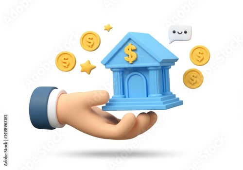Holding Financial Institution with Coins and Stars Animation