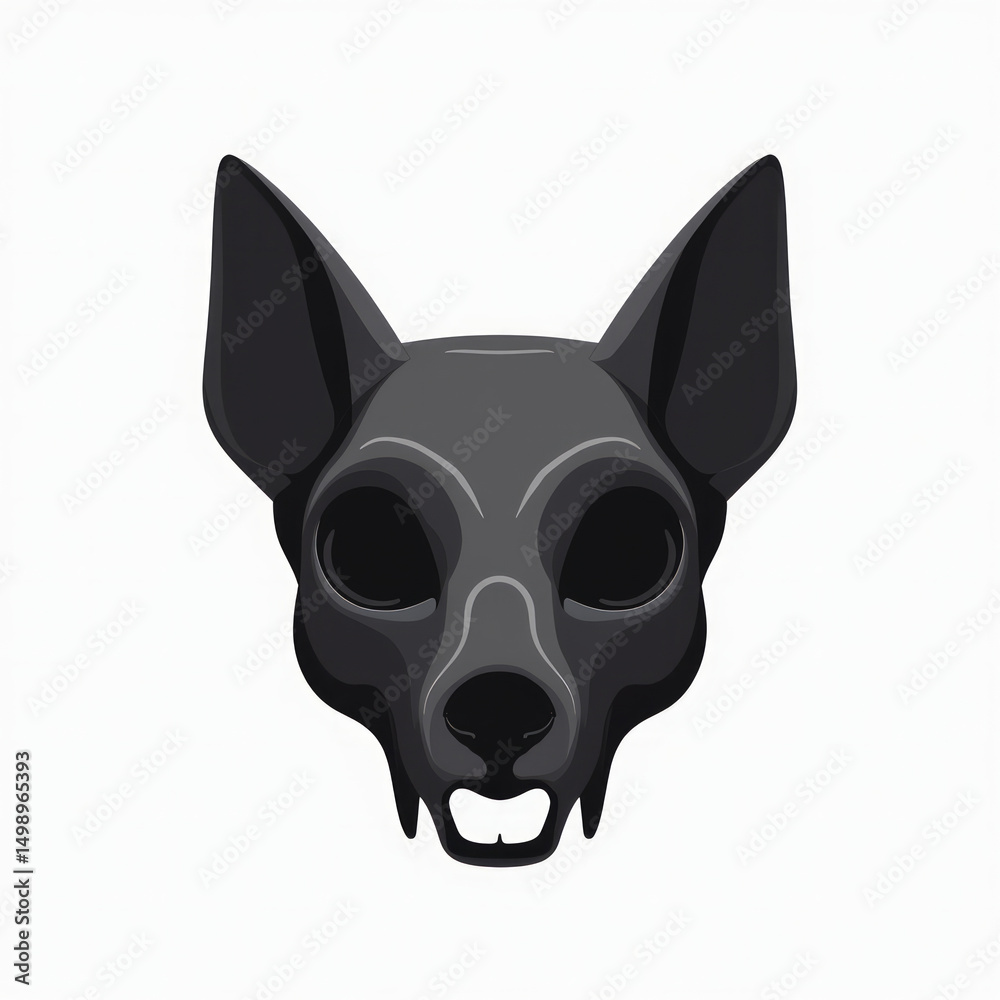 Black Vector Dog Skull with Pronounced Snout, Pointed Ears, and Hollow Eye Sockets Black Vector Dog Skull with Pronounced Snout, Pointed Ears, and Hollow Eye Sockets