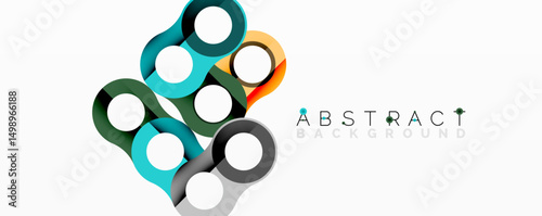 Modern abstract design. Circles overlap, creating colorful geometric pattern. Clean white background enhances visual impact.
