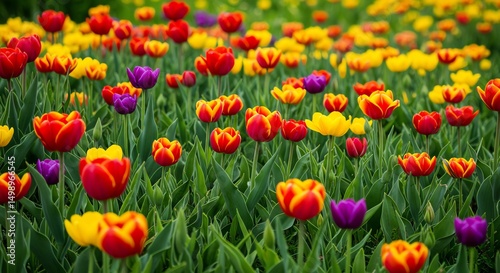 Colorful Tulip Flower in Field