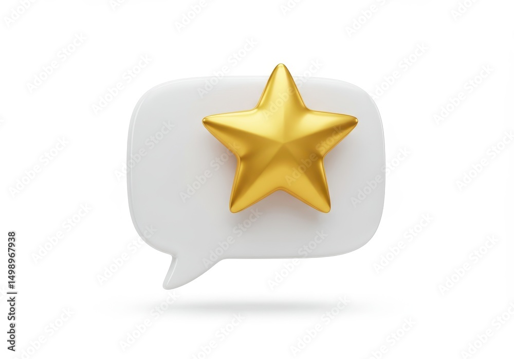 Obraz premium 3D Illustration of Golden star on white speech bubble isolated on white background