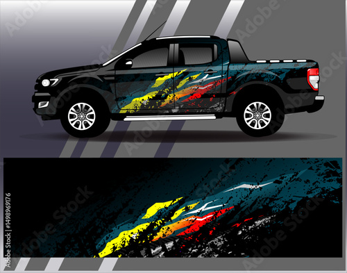 Car wrap design vector. Graphic abstract stripe racing background designs for vehicle, rally, race, adventure and car racing livery