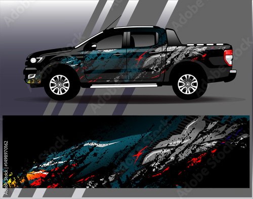 Car wrap design vector. Graphic abstract stripe racing background designs for vehicle, rally, race, adventure and car racing livery