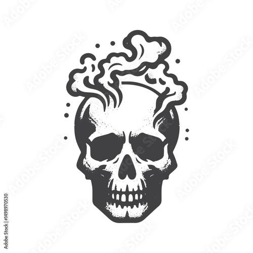 Vintage Hand-Drawn Skull with Smoke Rising Illustration – Gothic Engraved Style Vector for T-Shirts, Posters, Stickers, and Dark Themes Apparel