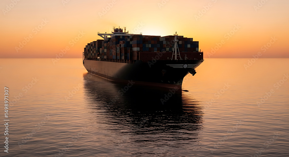 Fototapeta premium Cargo Ship Sailing at Sunset