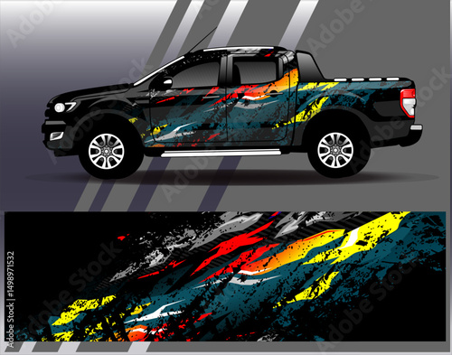 Car wrap design vector. Graphic abstract stripe racing background designs for vehicle, rally, race, adventure and car racing livery