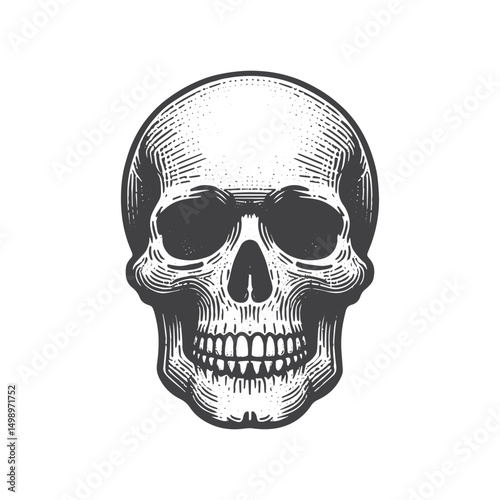 Vintage Hand-Drawn Skull Front View Illustration – Anatomy Engraved Style Vector for T-Shirts, Posters, Stickers, and Gothic Themes Apparel