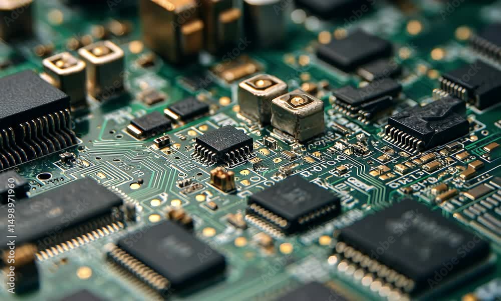 Close Up of Green Circuit Board with Microchips Close Up of Green Circuit Board with Microchips