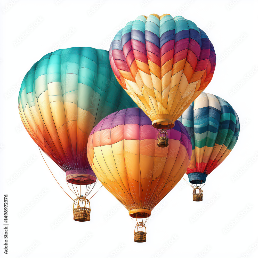 Fototapeta premium Colorful Hot Air Balloons in the Sky , isolated on white background png