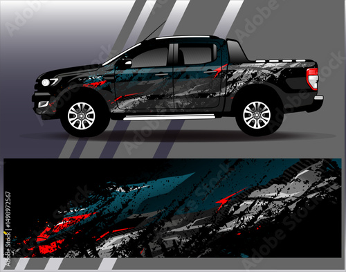 Car wrap design vector. Graphic abstract stripe racing background designs for vehicle, rally, race, adventure and car racing livery