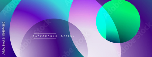 Abstract colorful overlapping circles create dynamic background. Gradient shades blend purple, blue, green hues. Minimalist text reads background design.