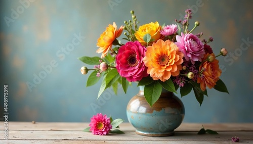 Wallpaper Mural Vibrant bouquet of assorted flowers in a rustic vase , flower arrangement, mixed flowers Torontodigital.ca