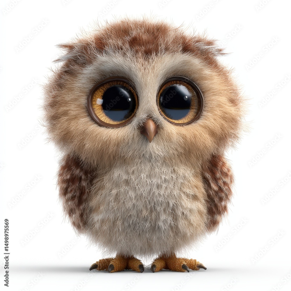 Naklejka premium Adorable Baby Owl with Big Eyes Cute Fluffy Brown Owllet Image