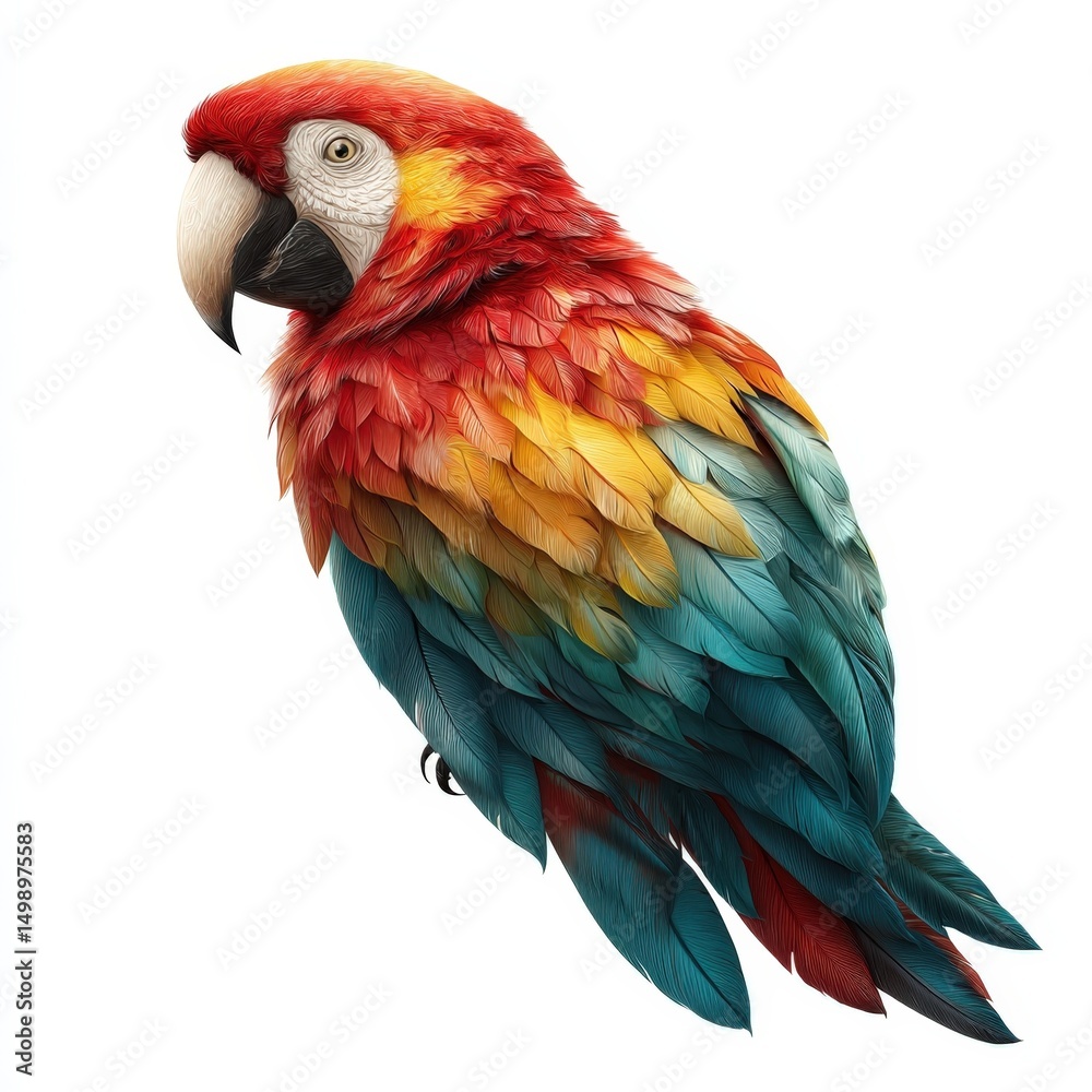 Fototapeta premium Vibrant Scarlet Macaw Parrot Detailed Feather Texture Wildlife Bird