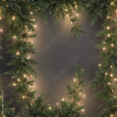 Elegant evergreen garland with twinkling lights, seamless repeat pattern ,  blue,  fir