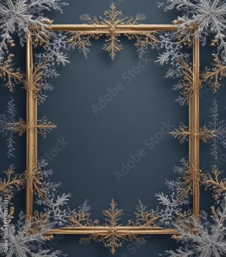 Intricate snowflake border frames winter scene Christmas card template , festive, border