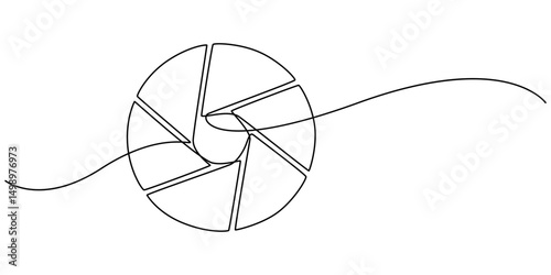 Photography Single Line Icon, Camera lens continuous one line drawing, Camera Lens Diaphragm Line Art, Vibrant camera lens, monochrome camera lens, minimal style pro vector illustration. outline.
