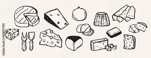 Hand drawn different cheese collection