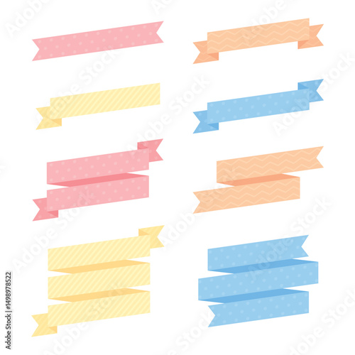 Set of Pastel Patterned Ribbon Banners and Labels - Flat Design Illustration	
