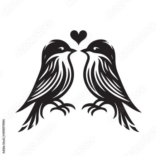 Romantic Birds Illustration Lovebirds in Black and White