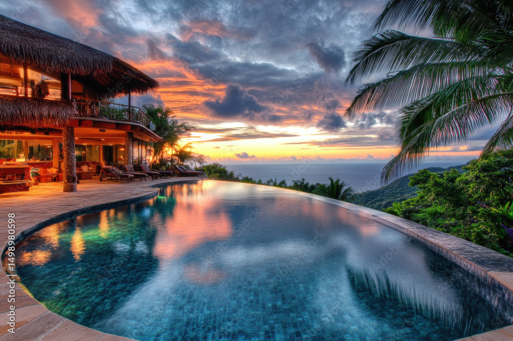 Obraz premium Tropical Resort Sunset by the Water